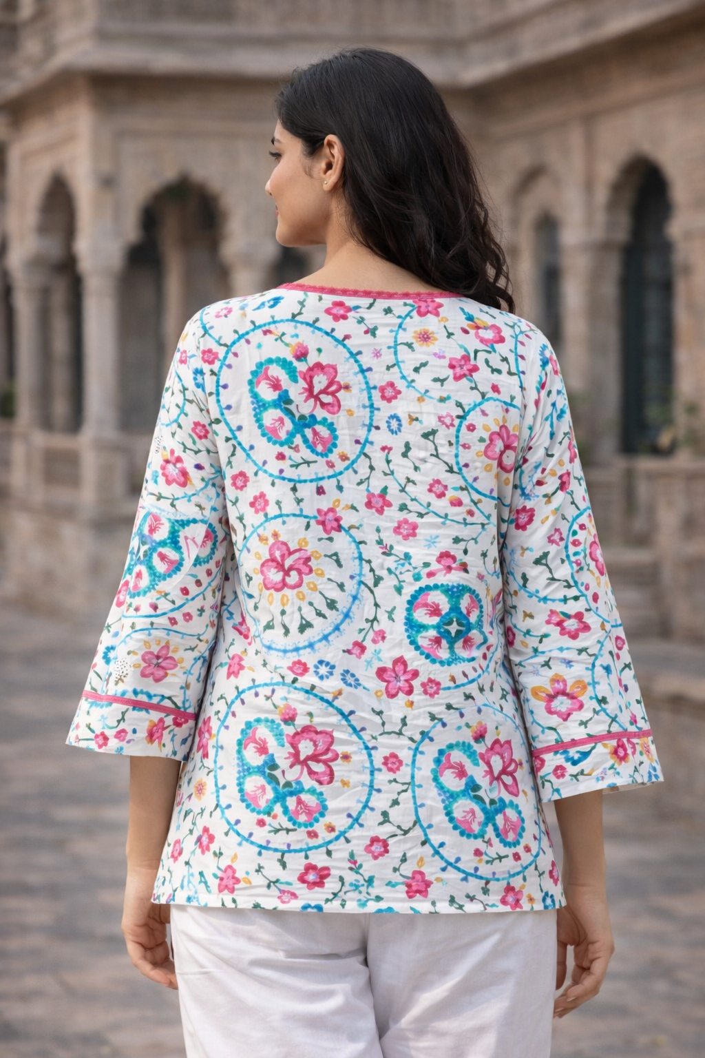 Women’s Floral Cotton Top – Soft Summer Wear | Handcrafted Floral Oversized Cotton Top