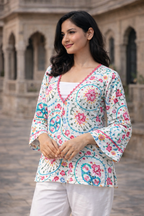 Women’s Floral Cotton Top – Soft Summer Wear | Handcrafted Floral Oversized Cotton Top