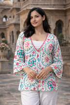 Women’s Floral Cotton Top – Soft Summer Wear | Handcrafted Floral Oversized Cotton Top