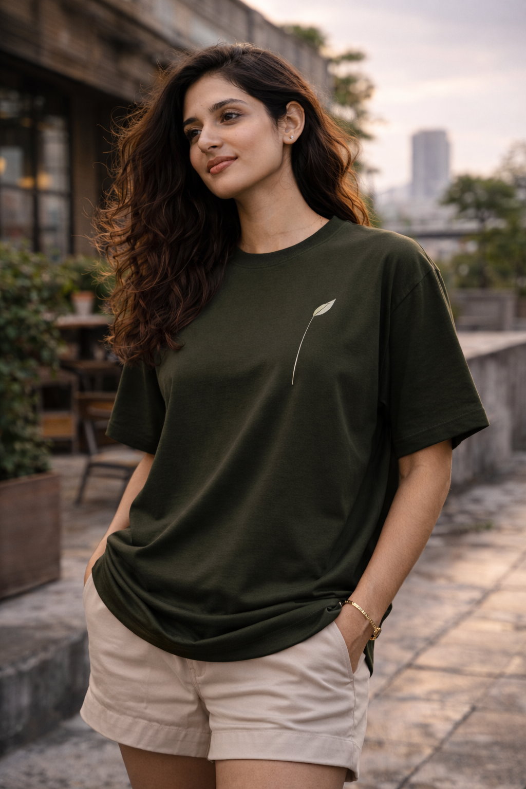 Motion Leaf Unisex Oversized T-Shirt – Dark Olive Green | Premium Cotton Streetwear Tee