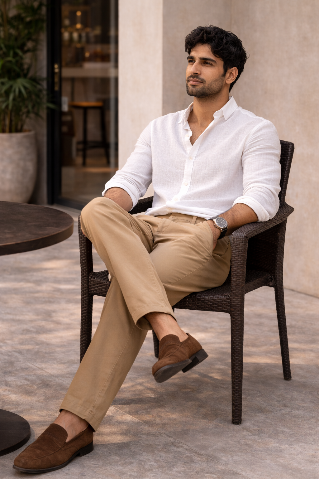 Khaki Casual Chinos for Men | Relaxed Fit Cotton Blend Trousers