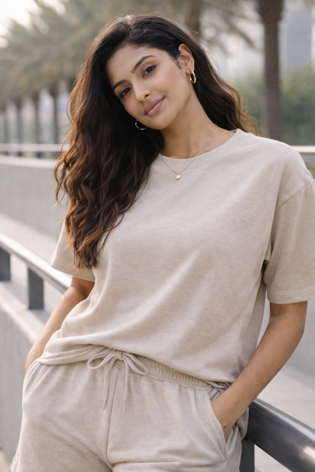 ComfortFlex Cotton Co-Ord Set for Women Relaxed Fit Summer Lounge Wear (Beige)