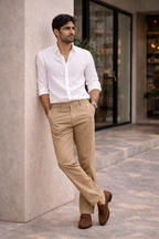 Khaki Casual Chinos for Men | Relaxed Fit Cotton Blend Trousers
