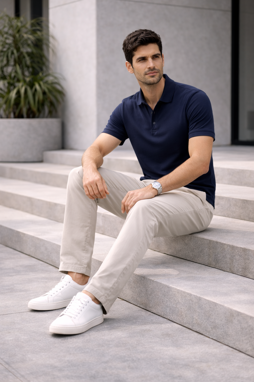 Stone Beige Relaxed Fit Chinos for Men – Premium Cotton Blend Casual Trousers
