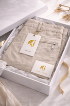 Beige Linen Chinos with Utility Zipper Pocket – Relaxed Fit Premium Trousers