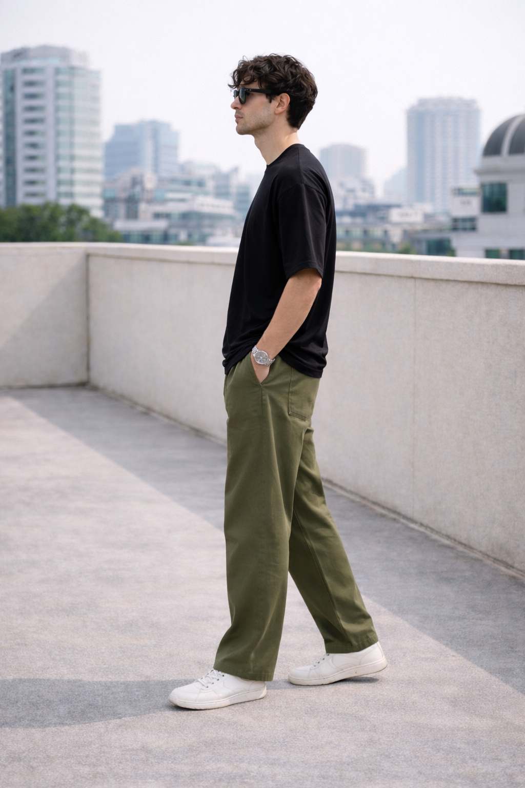 Olive Green Relaxed Fit Chinos for Men | Cotton Blend Casual Trousers