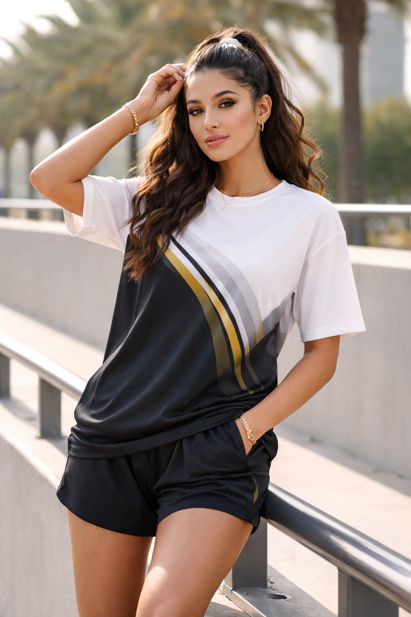 Women’s Performance Co-Ord Set Lightweight Sports Lounge Wear with Modern Stripe Design