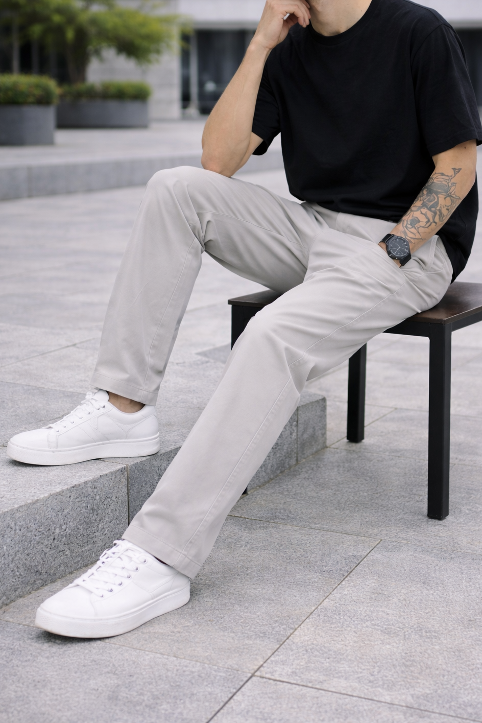 Men’s Light Grey Cotton Chinos – Relaxed Fit Everyday Trousers