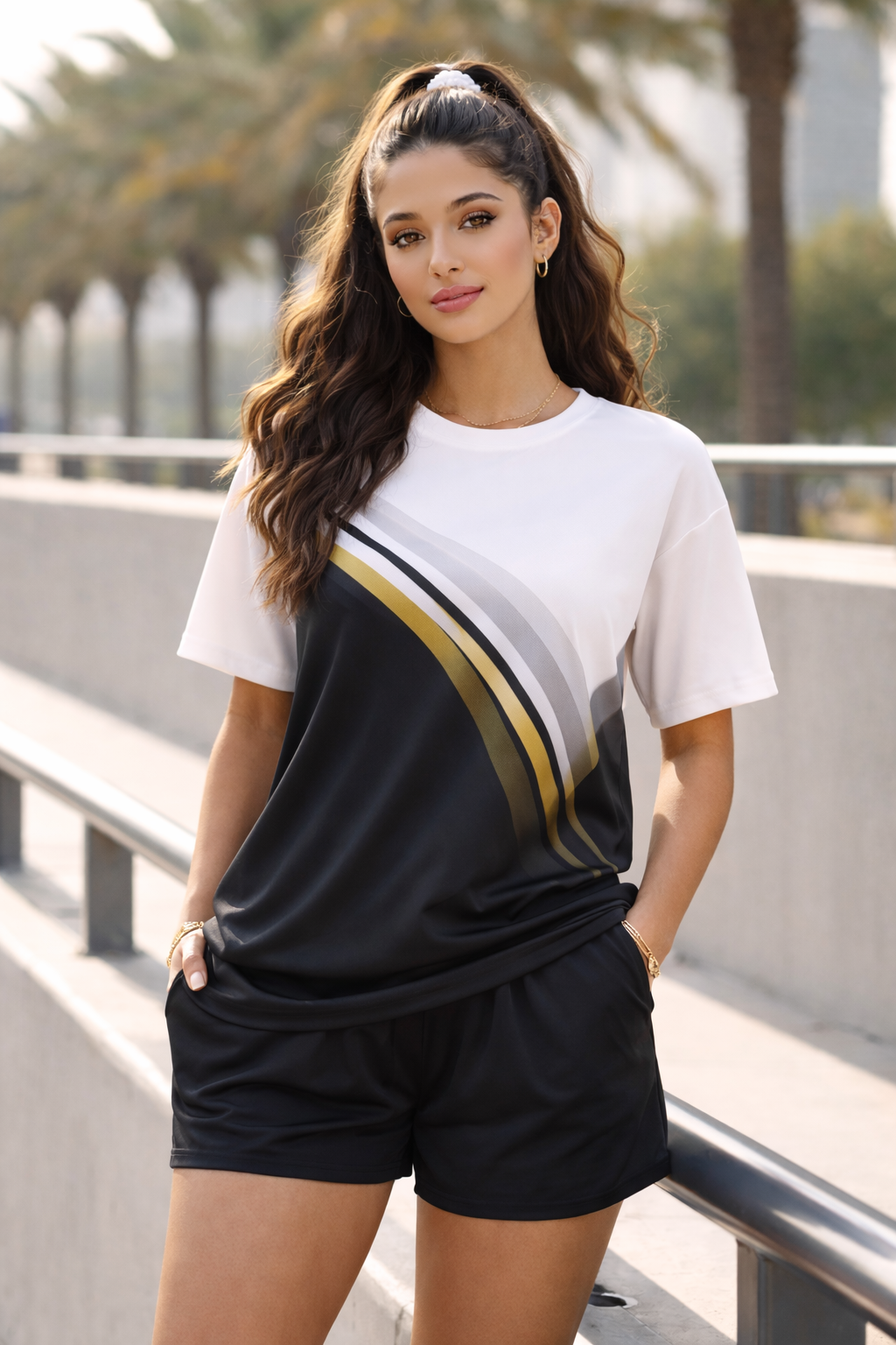 Women’s Performance Co-Ord Set Lightweight Sports Lounge Wear with Modern Stripe Design