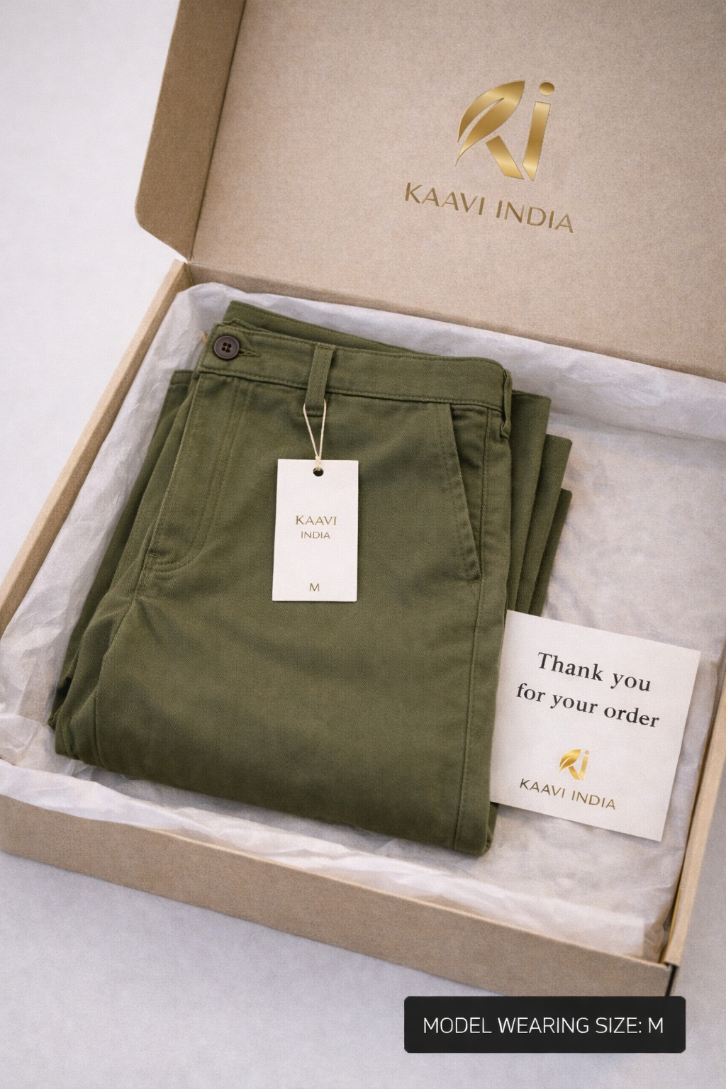 Olive Green Relaxed Fit Chinos for Men | Cotton Blend Casual Trousers