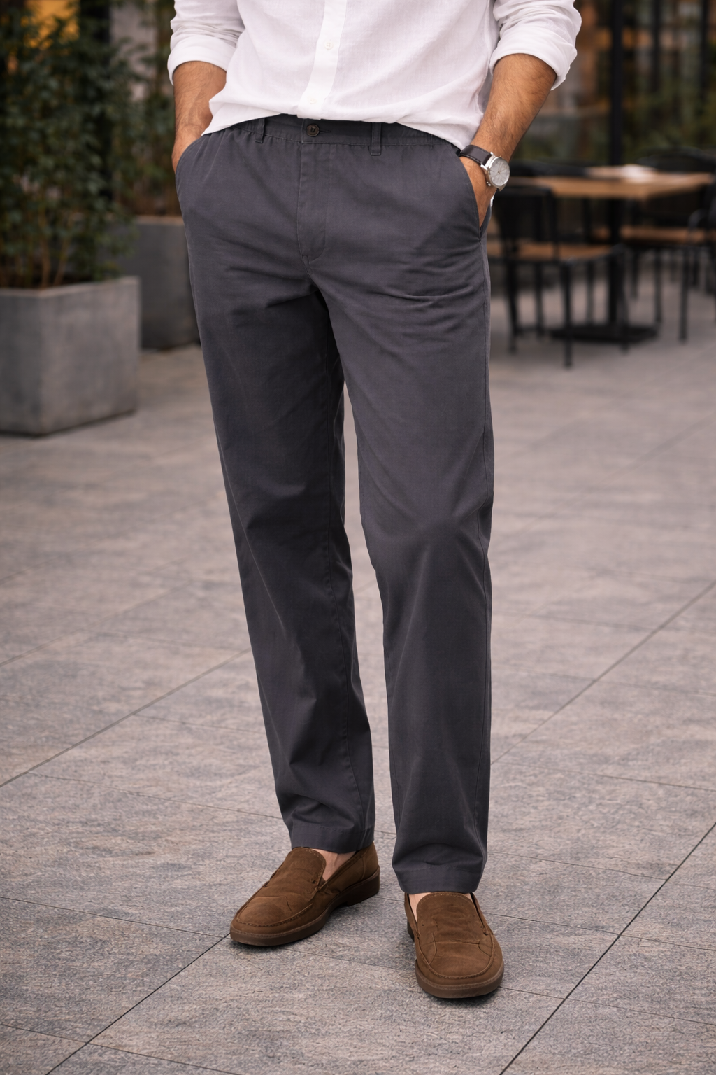 Charcoal Grey Relaxed Fit Chinos for Men – Premium Cotton Blend Casual Trousers