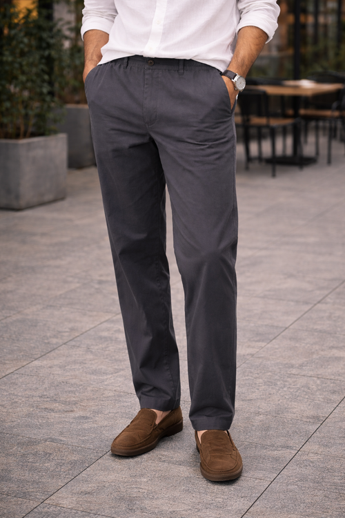 Charcoal Grey Relaxed Fit Chinos for Men – Premium Cotton Blend Casual Trousers