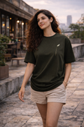 Motion Leaf Unisex Oversized T-Shirt – Dark Olive Green | Premium Cotton Streetwear Tee