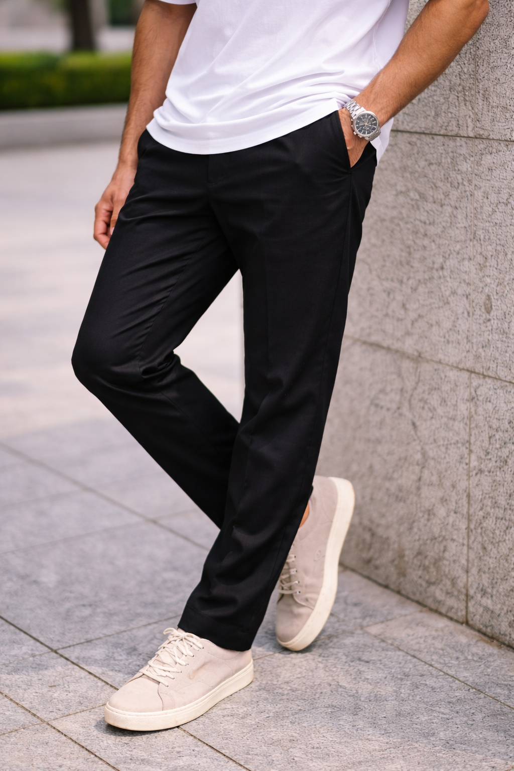 Black Smart Casual Chinos for Men | Cotton Blend Straight Fit Trousers