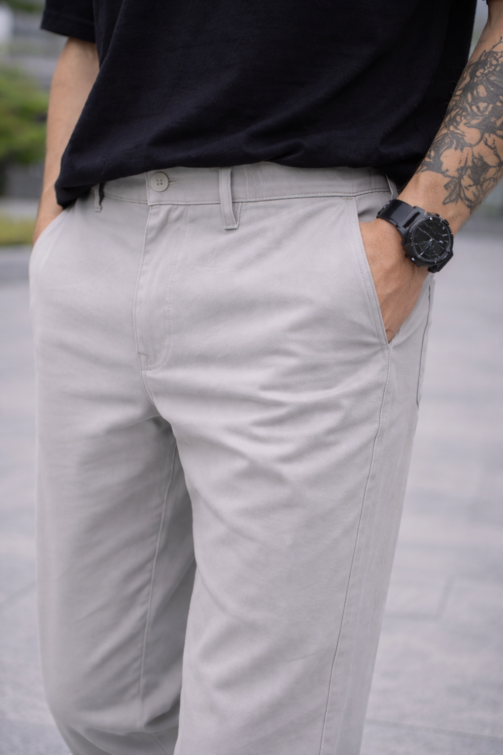 Men’s Light Grey Cotton Chinos – Relaxed Fit Everyday Trousers