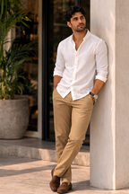 Khaki Casual Chinos for Men | Relaxed Fit Cotton Blend Trousers