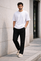 Black Smart Casual Chinos for Men | Cotton Blend Straight Fit Trousers