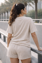 ComfortFlex Cotton Co-Ord Set for Women Relaxed Fit Summer Lounge Wear (Beige)