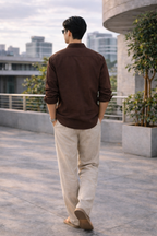 Beige Linen Chinos with Utility Zipper Pocket – Relaxed Fit Premium Trousers