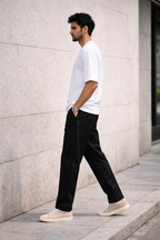 Black Smart Casual Chinos for Men | Cotton Blend Straight Fit Trousers
