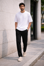 Black Smart Casual Chinos for Men | Cotton Blend Straight Fit Trousers