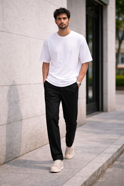 Black Smart Casual Chinos for Men | Cotton Blend Straight Fit Trousers