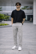 Men’s Light Grey Cotton Chinos – Relaxed Fit Everyday Trousers