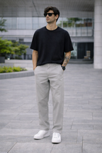 Men’s Light Grey Cotton Chinos – Relaxed Fit Everyday Trousers