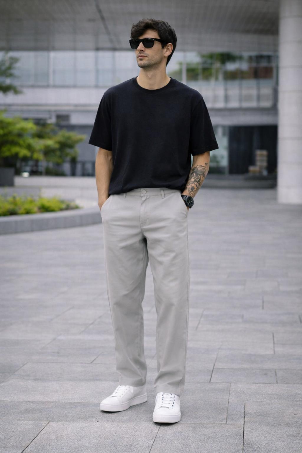 Men’s Light Grey Cotton Chinos – Relaxed Fit Everyday Trousers