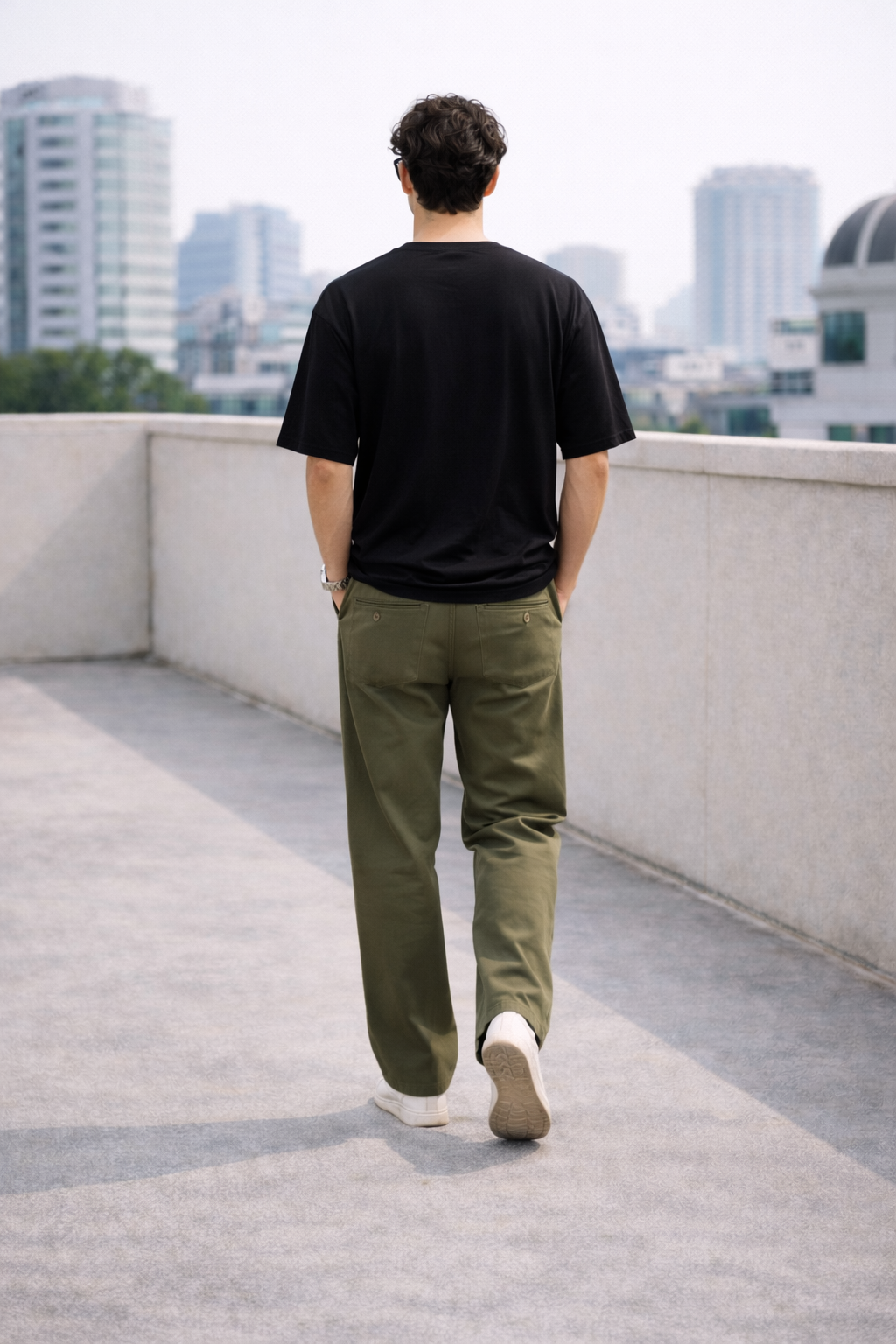Olive Green Relaxed Fit Chinos for Men | Cotton Blend Casual Trousers
