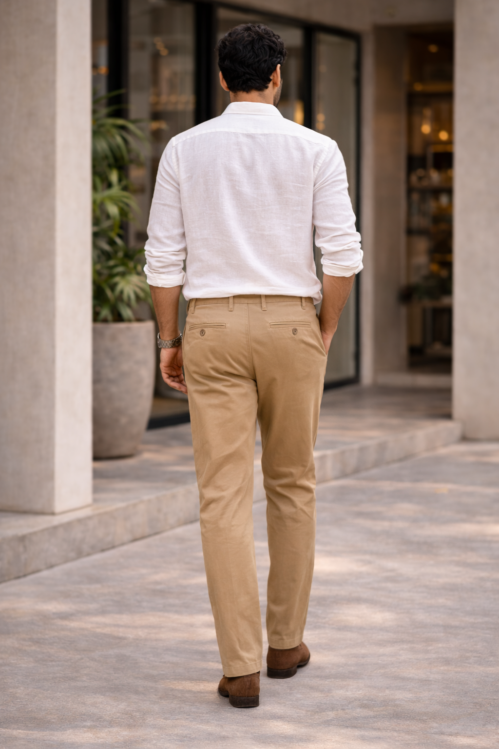 Khaki Casual Chinos for Men | Relaxed Fit Cotton Blend Trousers