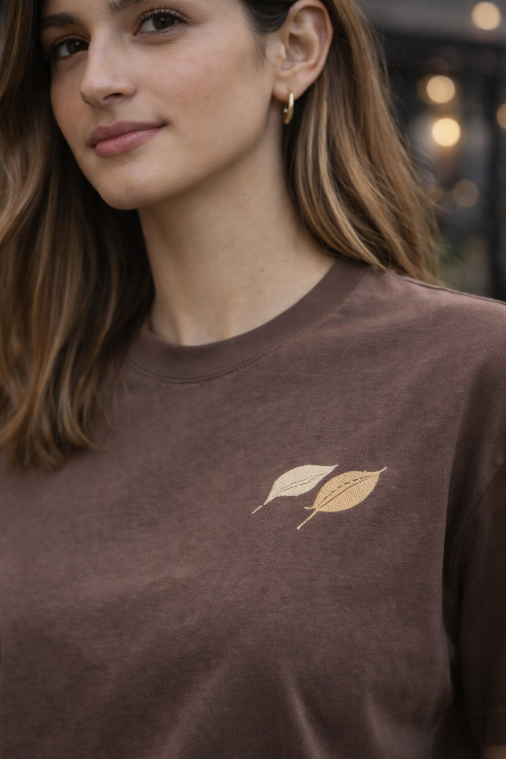 Mocha Brown Unisex Cotton T-Shirt with Minimal Leaf Graphic | Premium Oversized Fit Casual Wear Tee