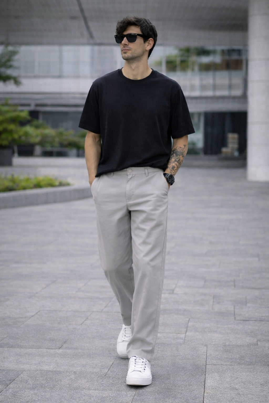 Men’s Light Grey Cotton Chinos – Relaxed Fit Everyday Trousers