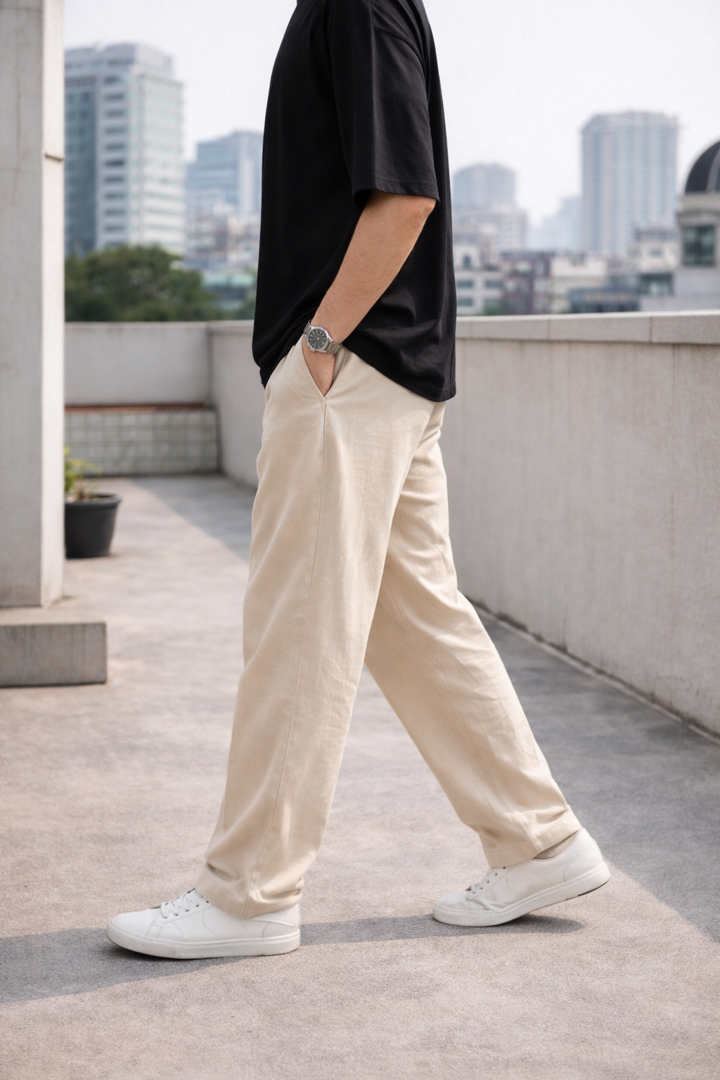 Beige Relaxed Fit Chinos for Men – Premium Cotton Blend Casual Trousers