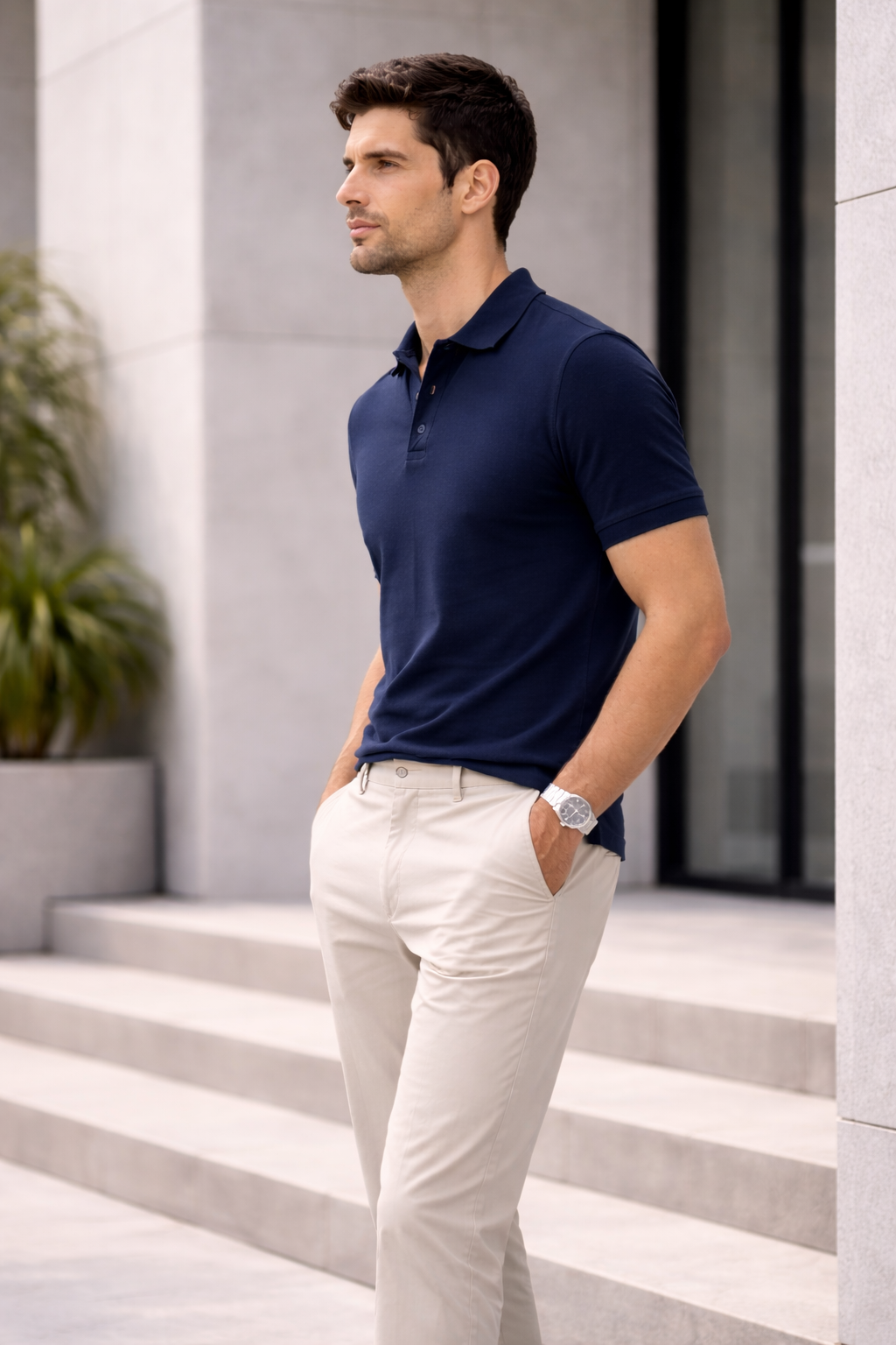 Stone Beige Relaxed Fit Chinos for Men – Premium Cotton Blend Casual Trousers
