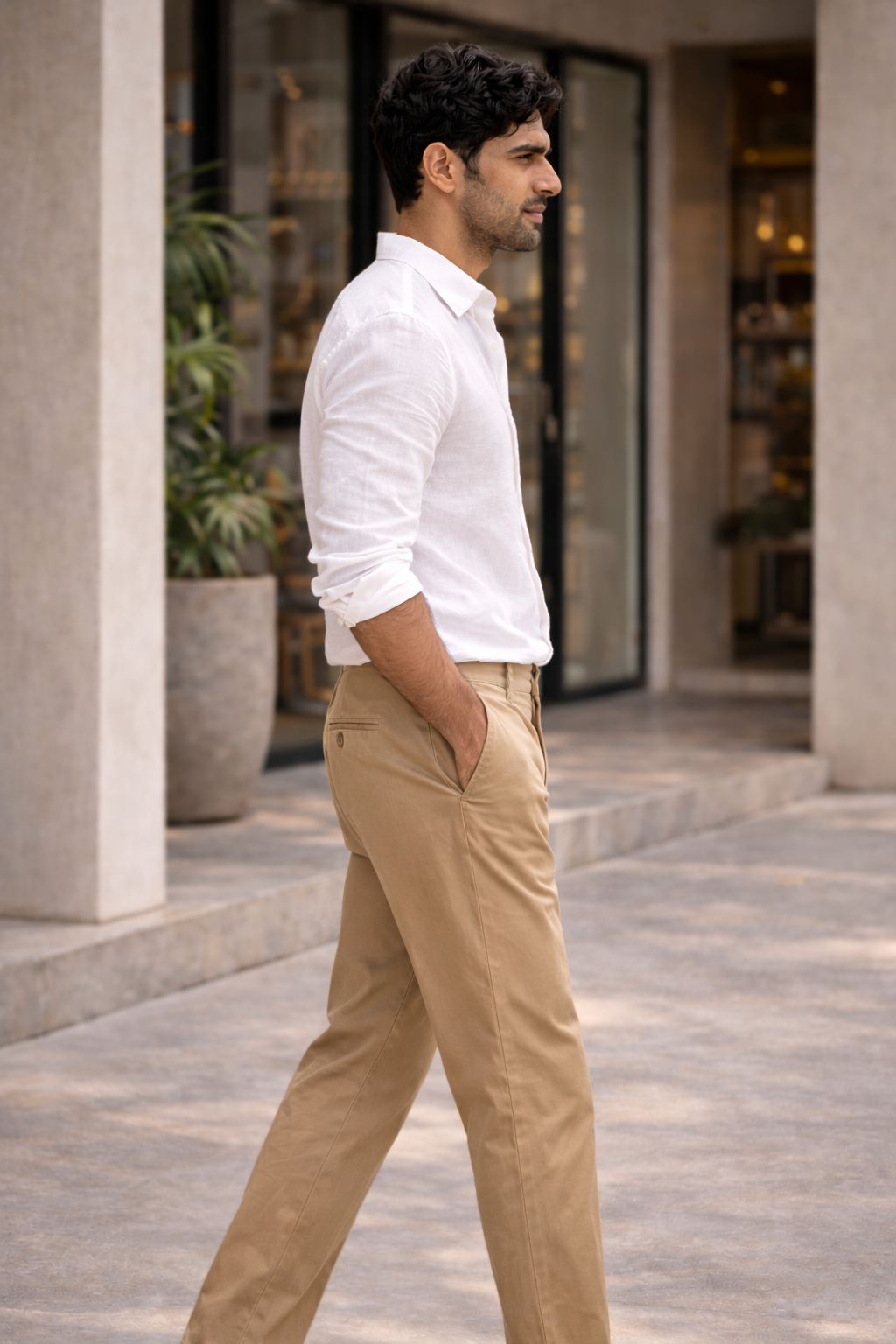 Khaki Casual Chinos for Men | Relaxed Fit Cotton Blend Trousers