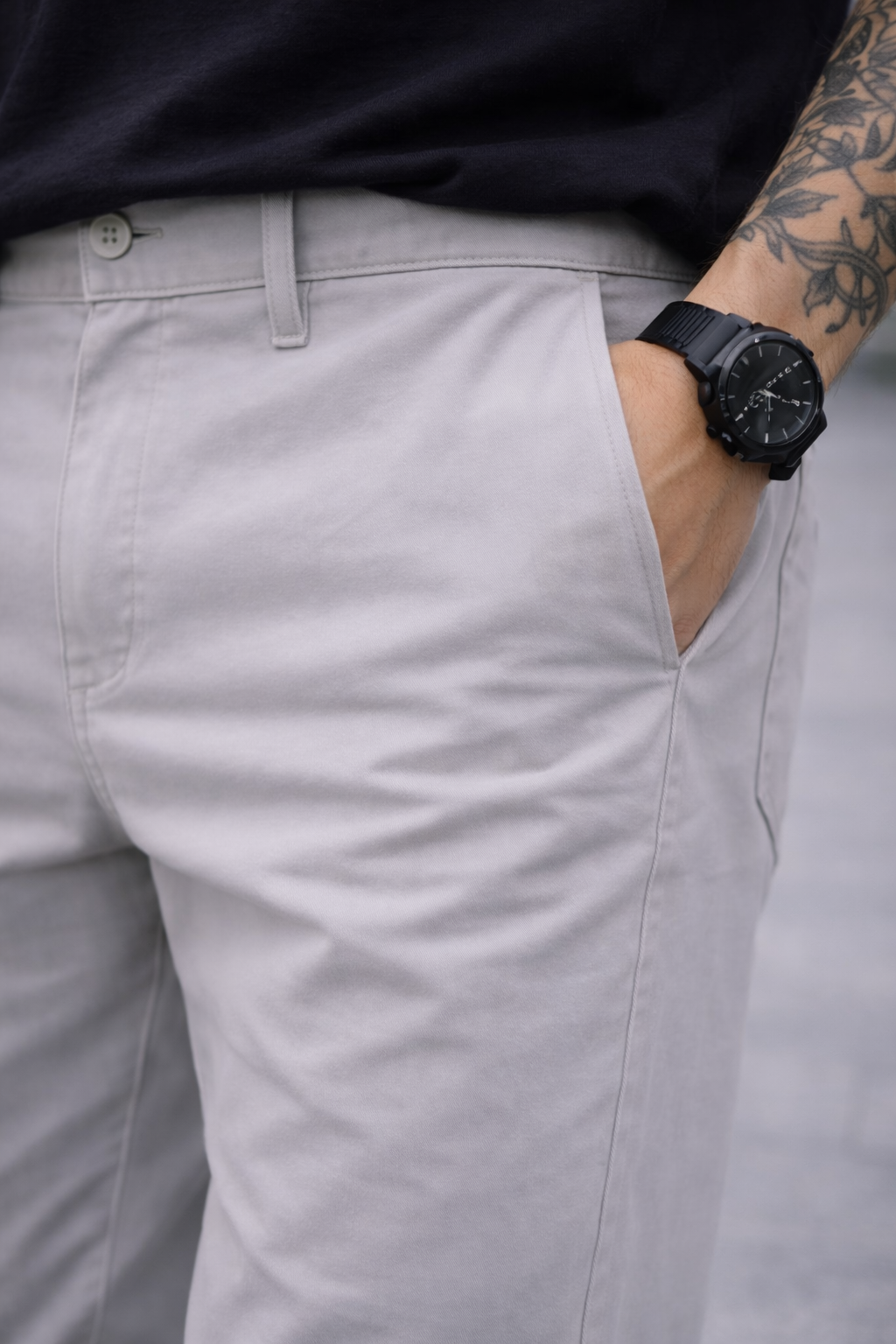 Men’s Light Grey Cotton Chinos – Relaxed Fit Everyday Trousers