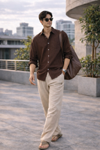 Beige Linen Chinos with Utility Zipper Pocket – Relaxed Fit Premium Trousers